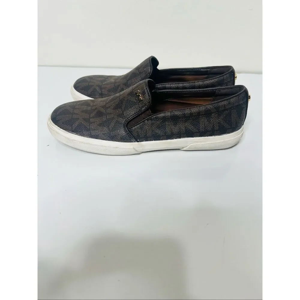 Michael Michael Kors Brown Monogram Loafer Slip On Shoes Sz 7M PVC Upper Exc Con